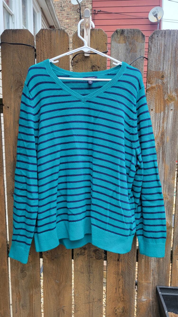 LANDS' END Green Teal  Stripped 3XL Sweater